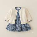 Girls' Fleece-Lined Floral Frock with Knit Cardigan Set