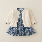 Girls' Fleece-Lined Floral Frock with Knit Cardigan Set