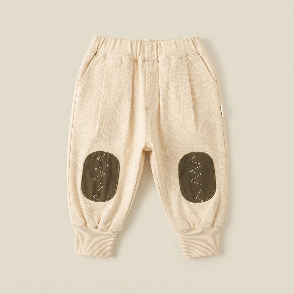 Brown & Cream Green Kids Letter Print Fleece Sweatshirt and Patch Detail Pants Set