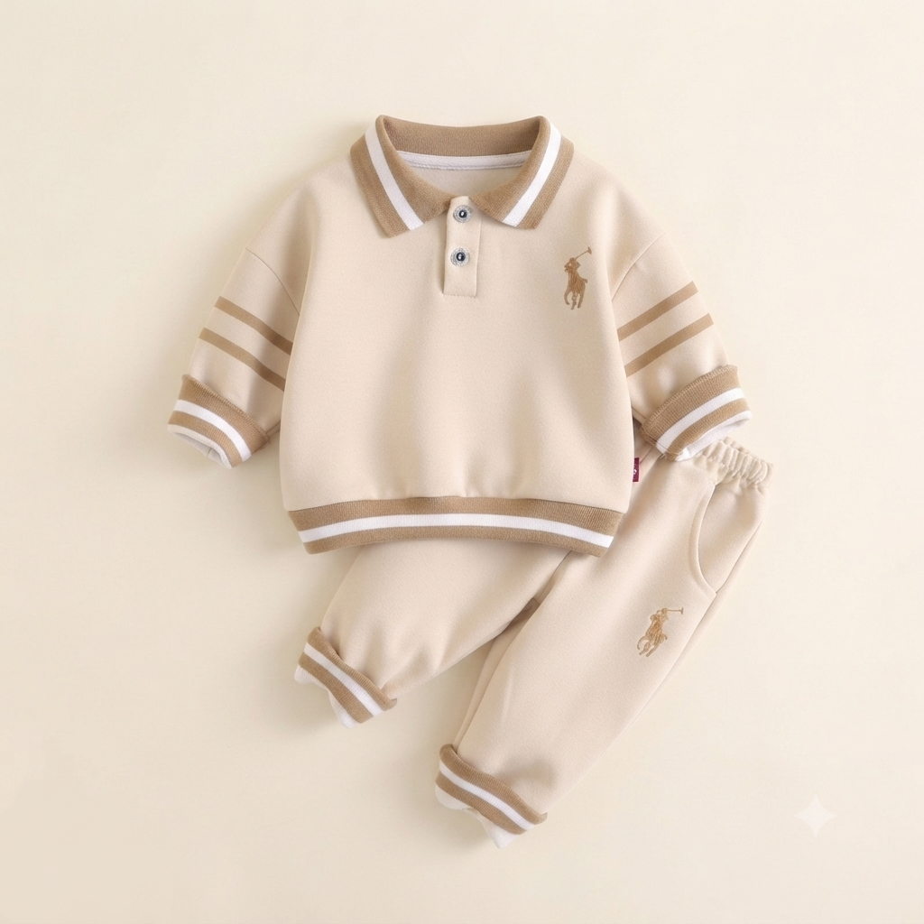 Little Gentleman Polo Sweatshirt & Jogger Set – Classic Beige