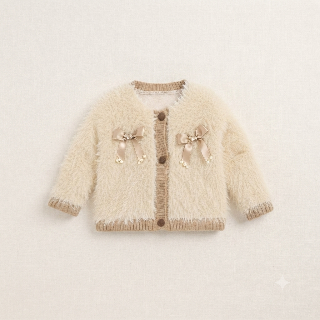 Cream Bow Knit Cardigan Set