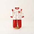 Sweet Spring Floral Ruffle Top & Pants Set Lightweight - Red