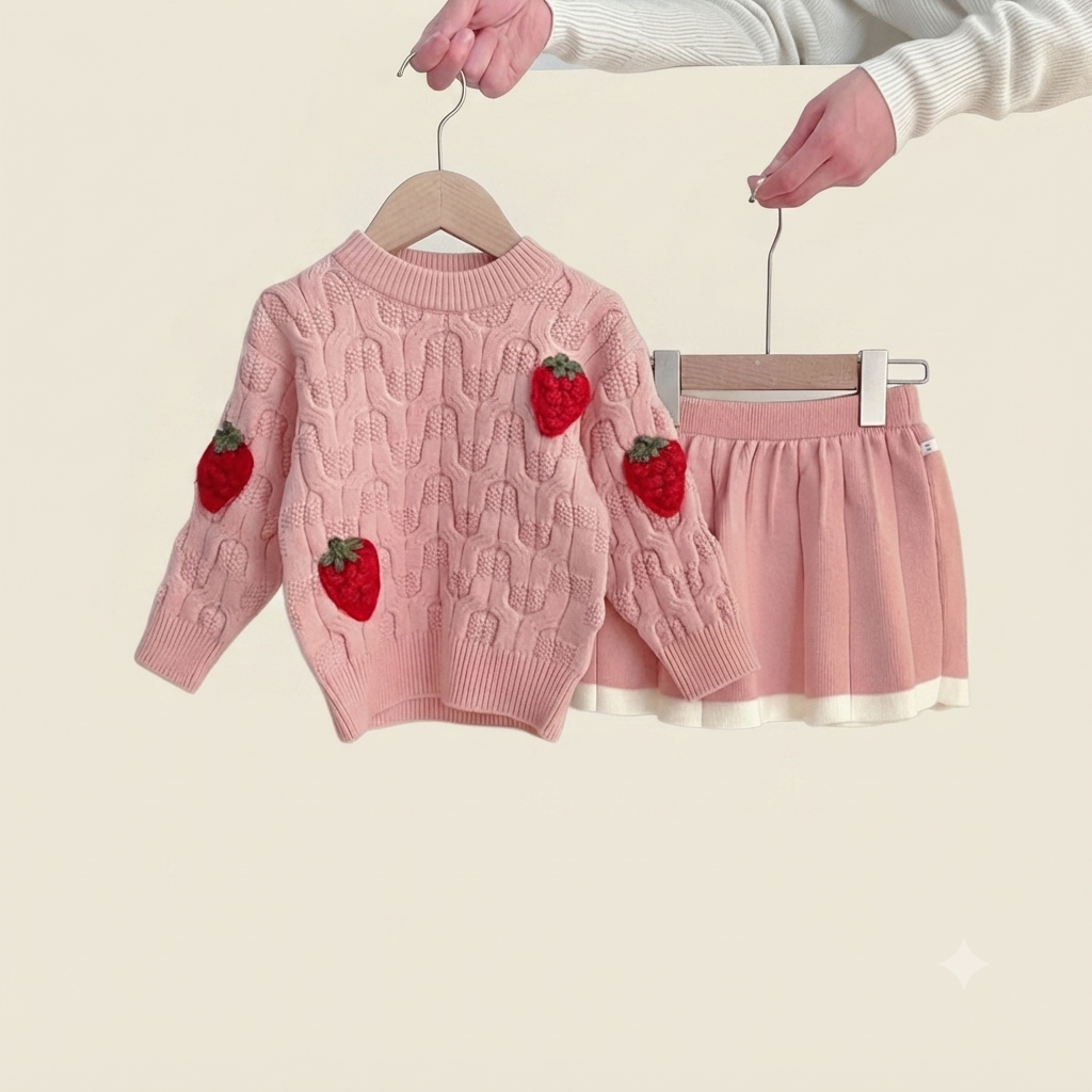 Strawberry Garden Knit Dress Set 🍓🎀