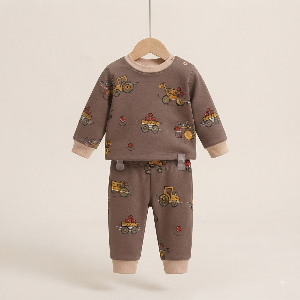 Brown Construction Fleece Set for Kids