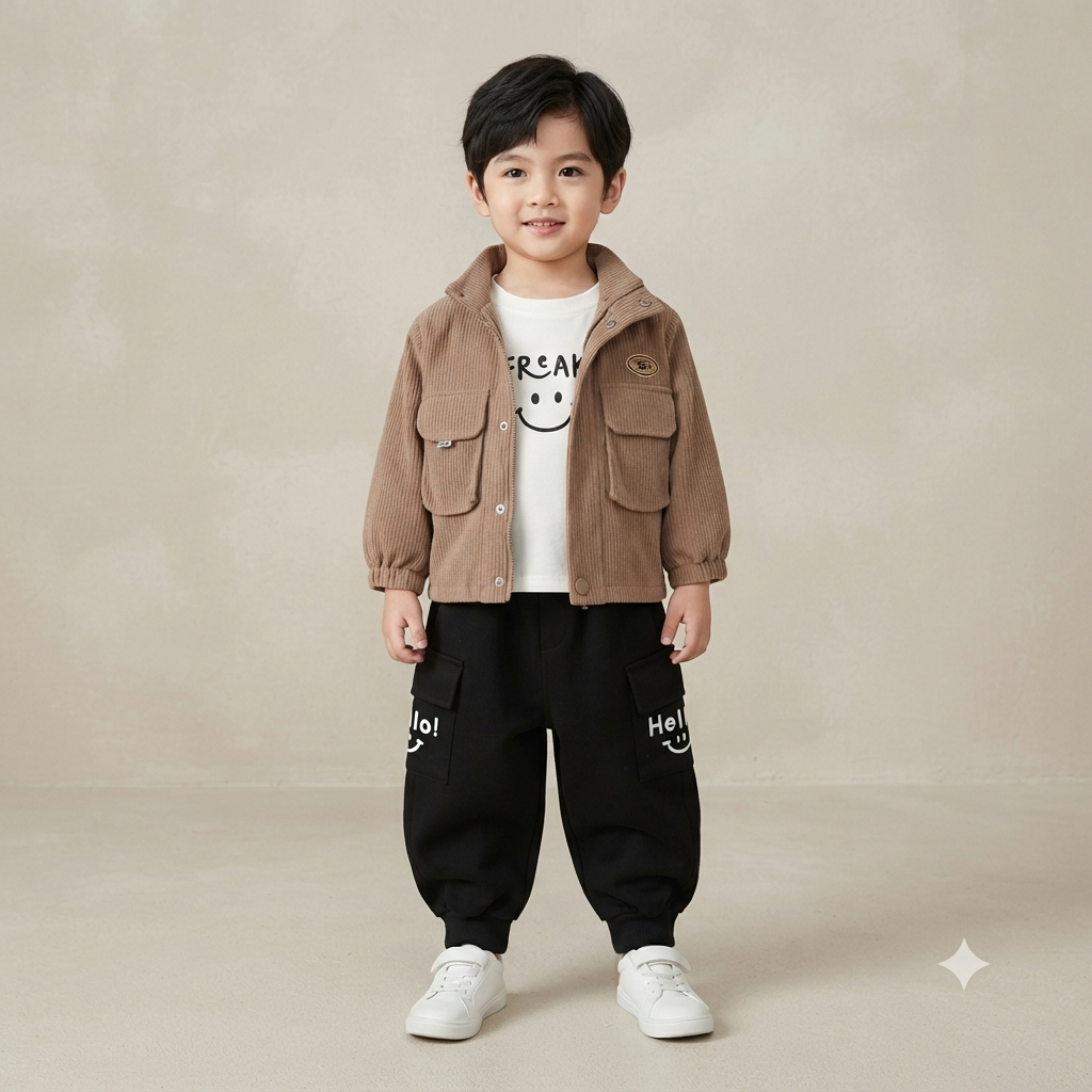 Toddler Corduroy Jacket, Graphic Tee & Cargo Pants 3-Piece Set