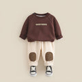 Maroon & Cream Green Kids Letter Print Fleece Sweatshirt and Patch Detail Pants Set