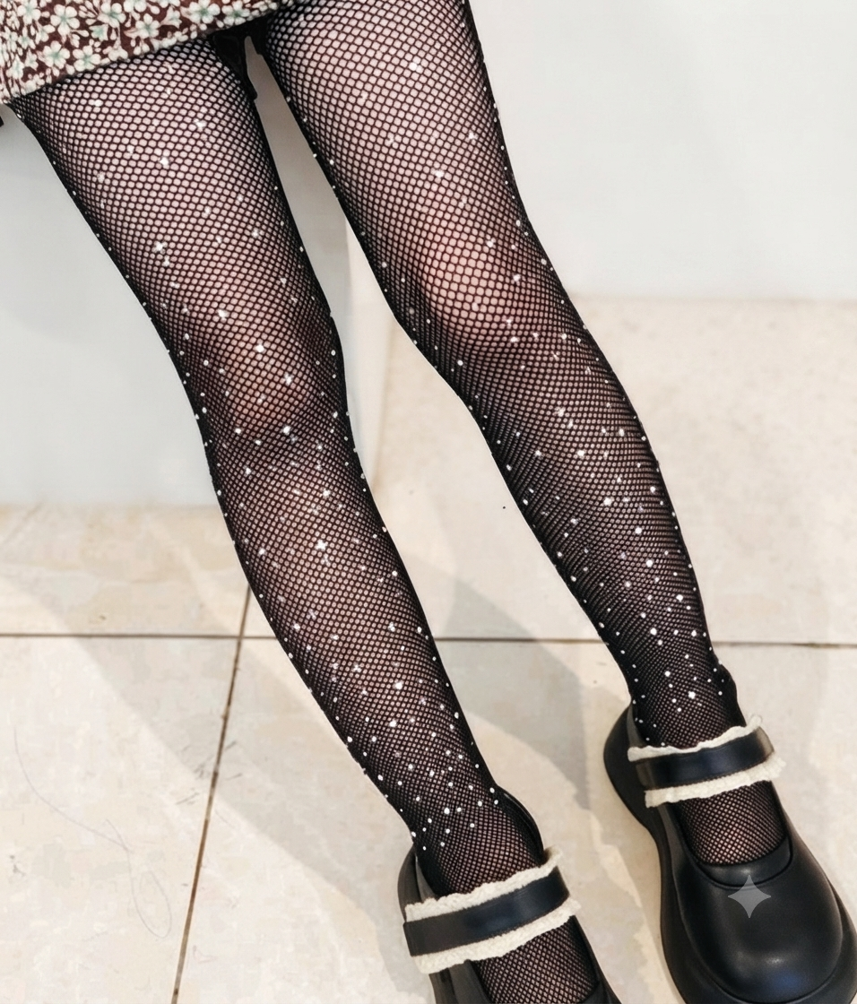 SparkleStep Kids Rhinestone Fishnet Tights