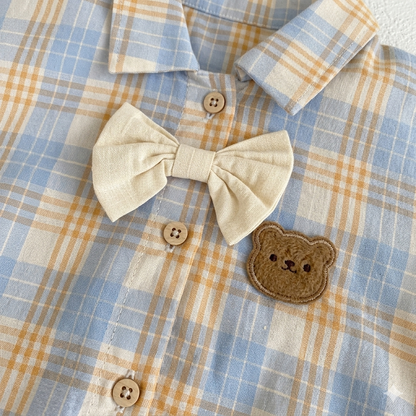 Vintage Plaid Bowtie Baby Romper