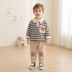 Toddler Striped Polo and Corduroy Bear Pants Set – Hunter Green