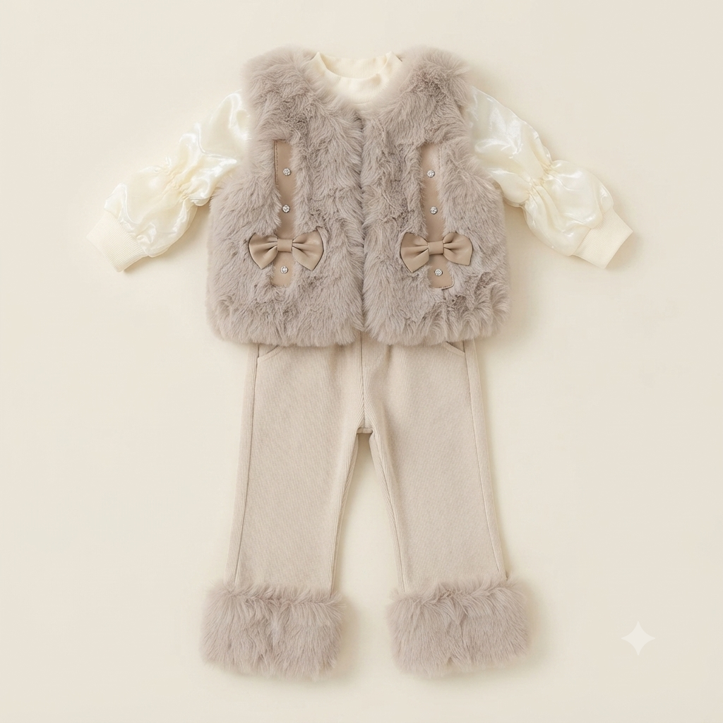 🤍 Cozy Bow Fur Vest Set