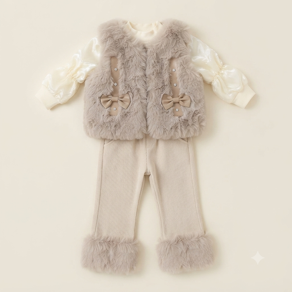 🤍 Cozy Bow Fur Vest Set
