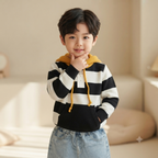 Monochrome Stripe Sherpa-Lined Hoodie & Denim Set