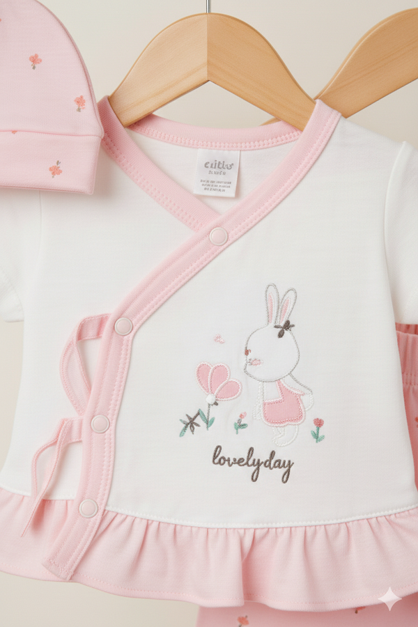 Bunny Blossom 3-Piece Baby Girl Set pink