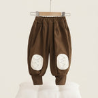 Khaki & Brown Green Kids Letter Print Fleece Sweatshirt and Patch Detail Pants Set