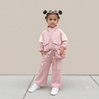 Girl's Sporty Pink Colorblock Jogger Set with Pockets