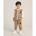 Polo Boy 3-Piece Varsity Jacket, Striped Hoodie, and Jogger Set-Brown