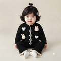 Cute Bunny and Heart Applique Knit Cardigan and Pants Set-Black