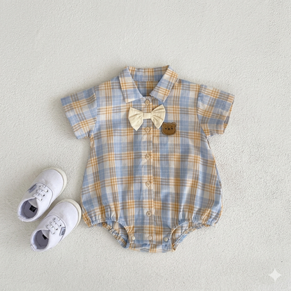 Vintage Plaid Bowtie Baby Romper