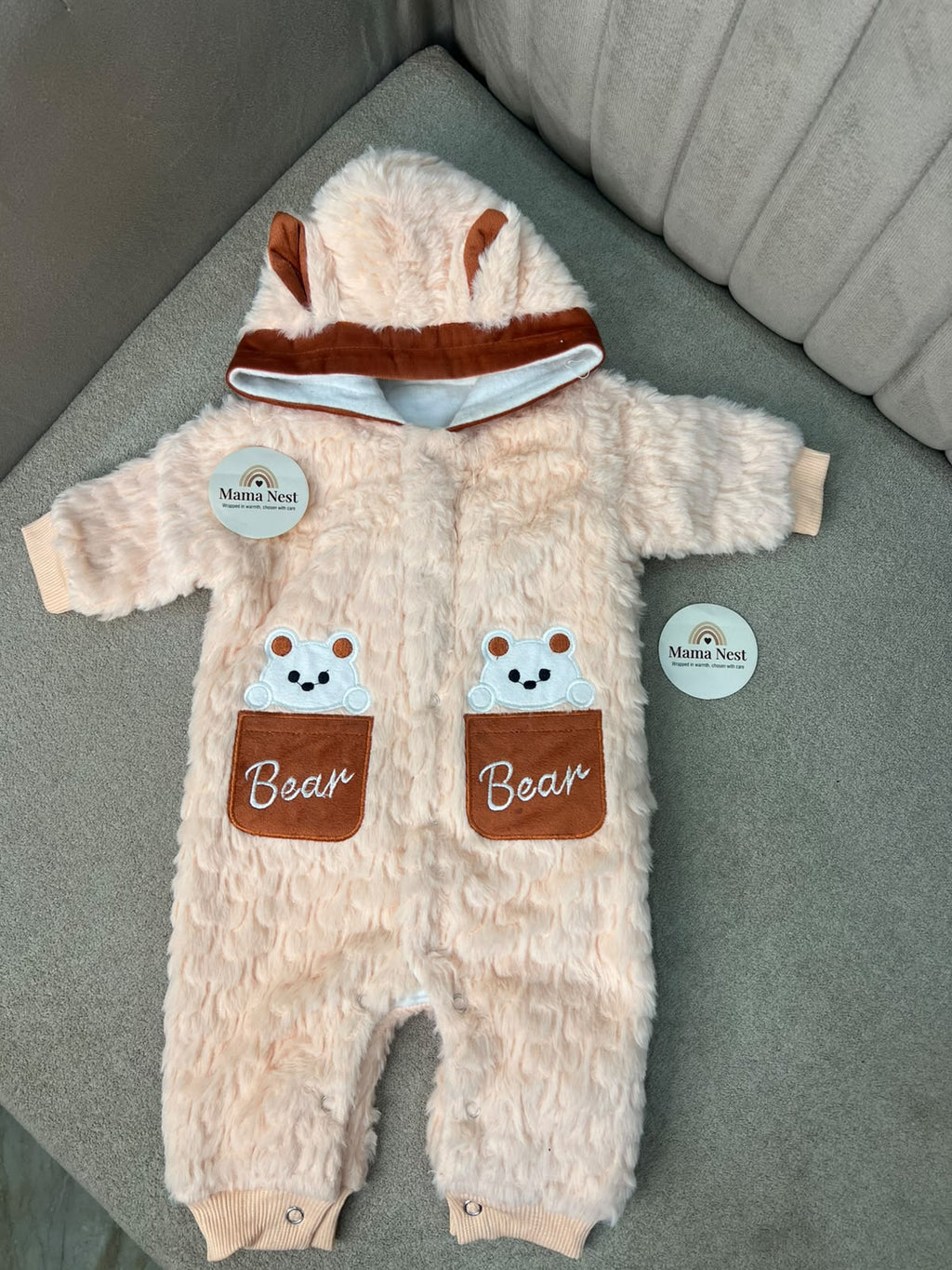 Warm Beige Fur Bear Romper