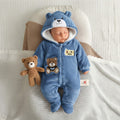 Cozy Bear Hooded Fleece Romper-Blue