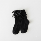 Princess Ruffle & Bow Girls Ankle Socks - Black & white