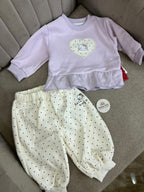 Lilac Peplum Sweatshirt & Polka Dot Trouser Set Fleece